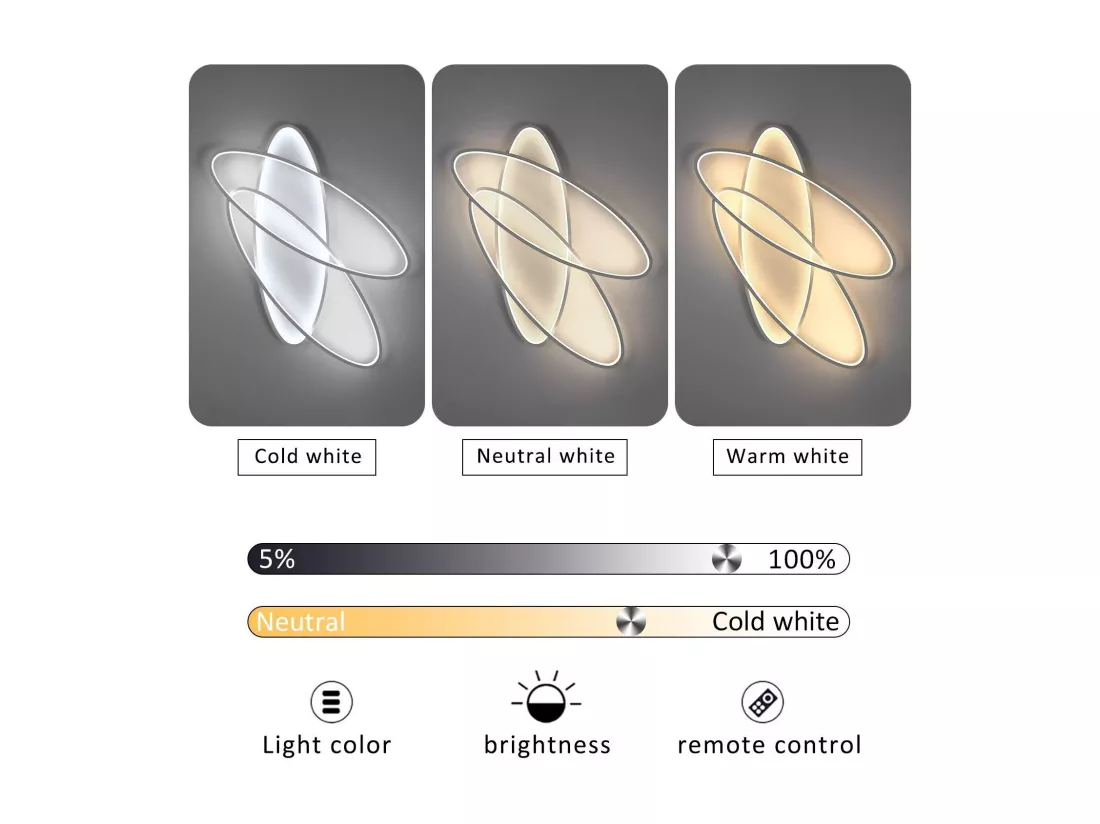 NETTLIFE Plafonnier LED Salon - 76 W Lampe de Salon 2 Anneaux Dimmable avec Télécommande Lampe Design Moderne Chambre Cuisine Lampe Blanc