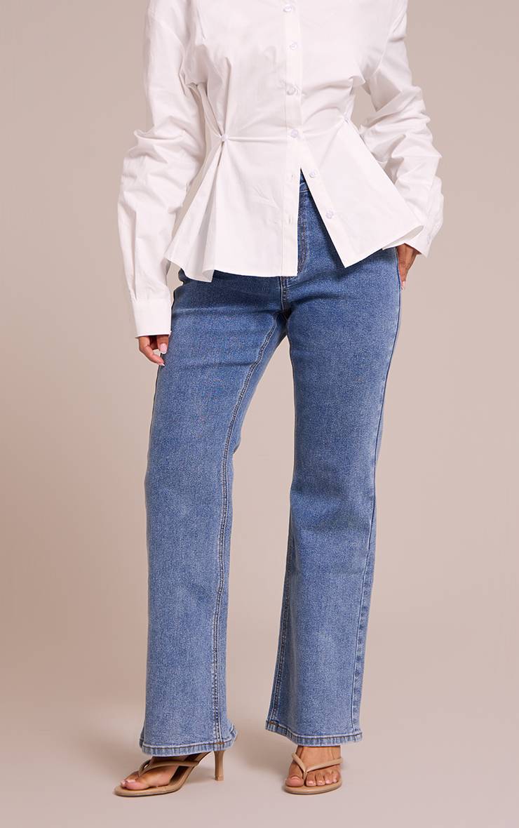 Mid Blue Wash Jean Bootcut En Denim Taille Haute Petite