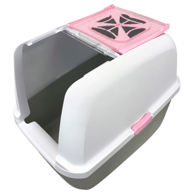 Catit Katzentoilette gross mit Abdeckung pink/weiss/grau