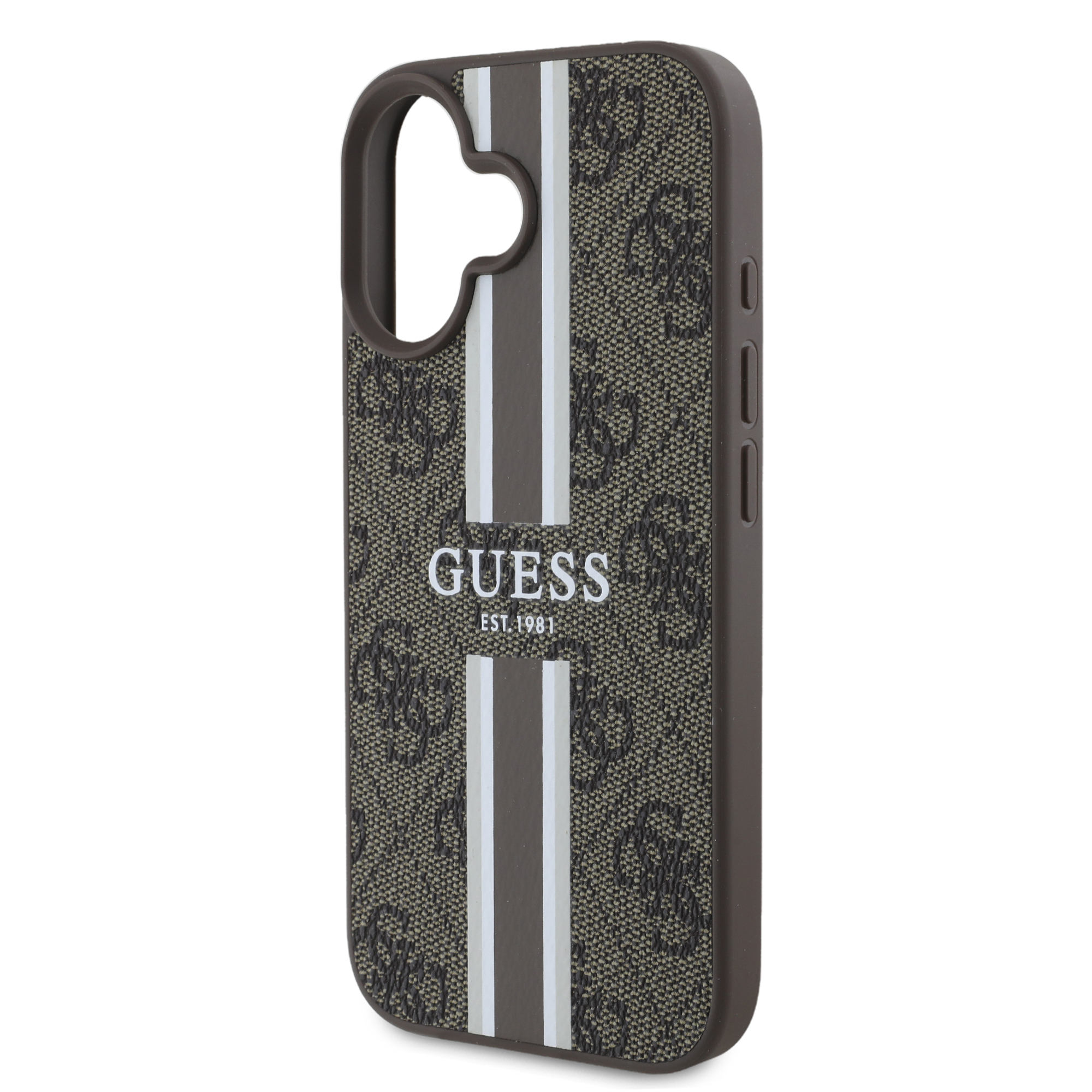 iPhone 16 MagSafe Leder Hardcase Hülle 4G Printed Stripes (GUHMP16SP4RPSW) - Braun