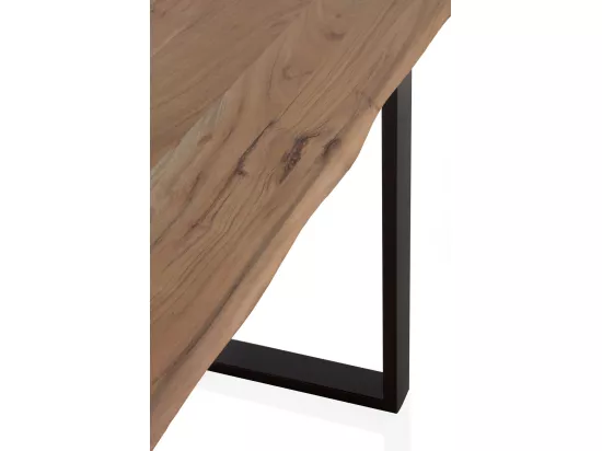 Table en acacia massif 140 x 80 cm avec pieds en métal noir