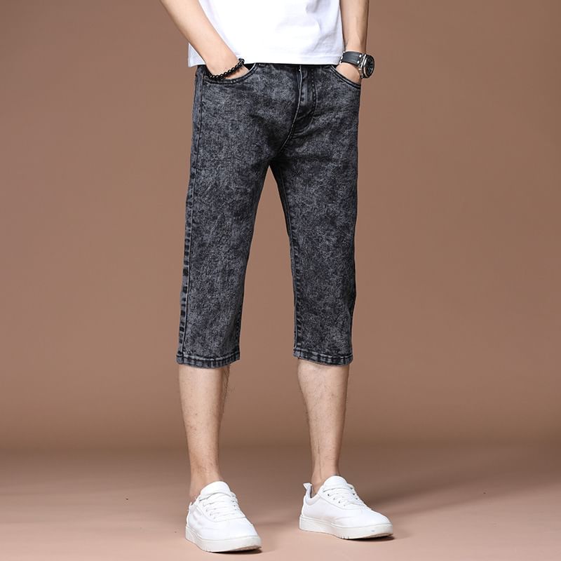 Acrius - Mid Rise Washed Capri Slim Fit Jeans