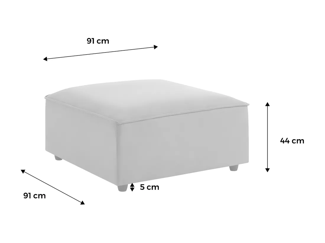 Pouf carré en tissu déperlant gris clair - SENSE L 91 x l 91 x H44cm