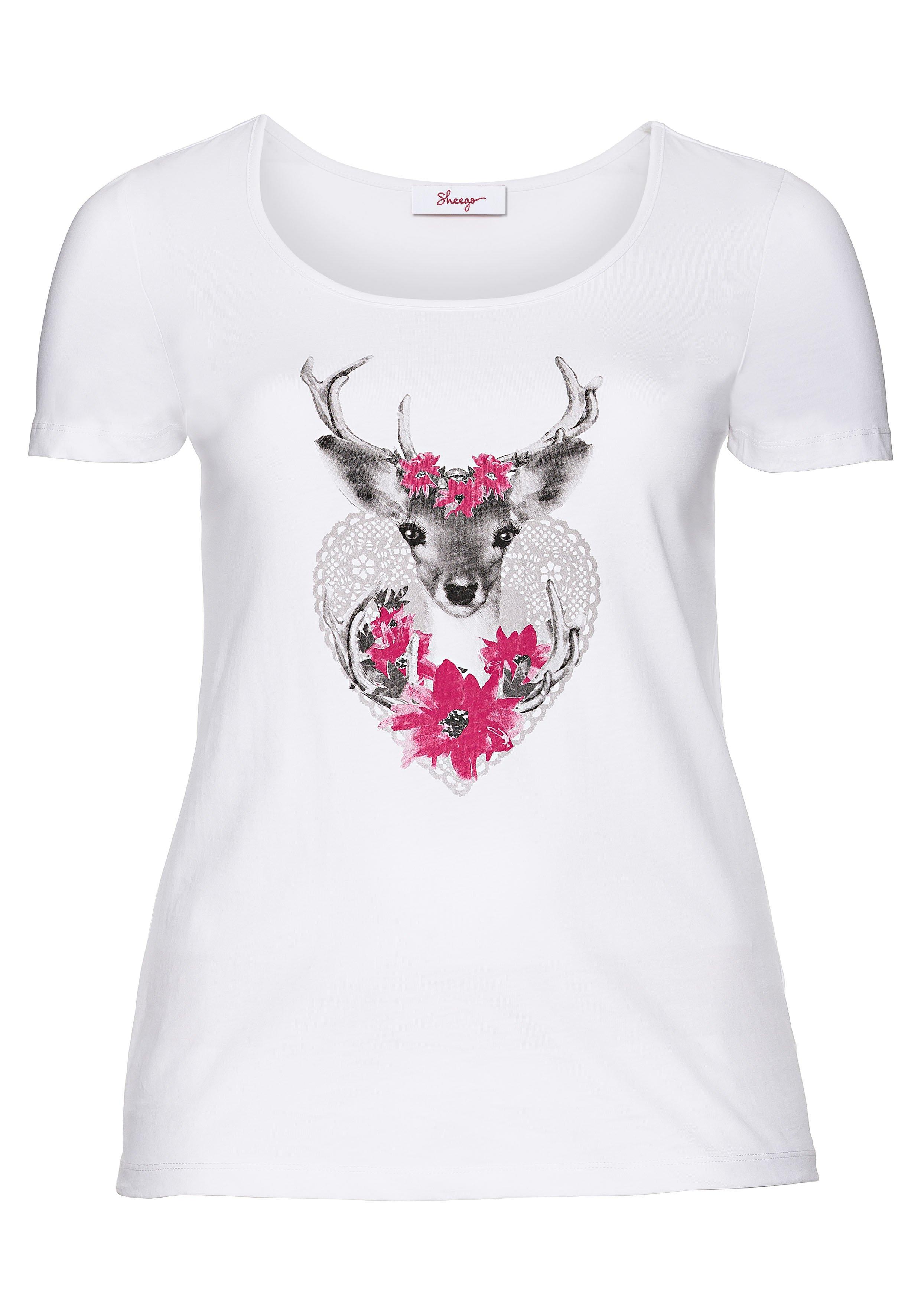 Trachtenshirt mit Hirsch-Druck und Kurzarm