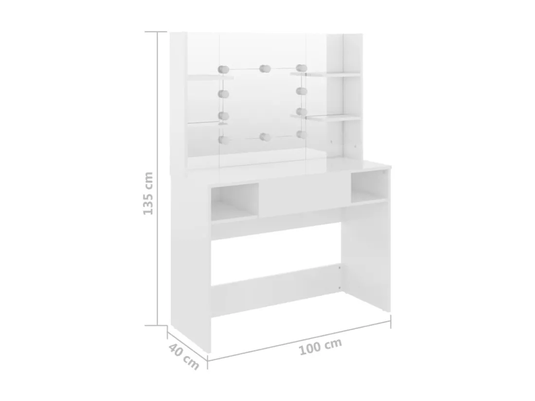 Table de maquillage avec éclairage LED MDF Blanc brillant