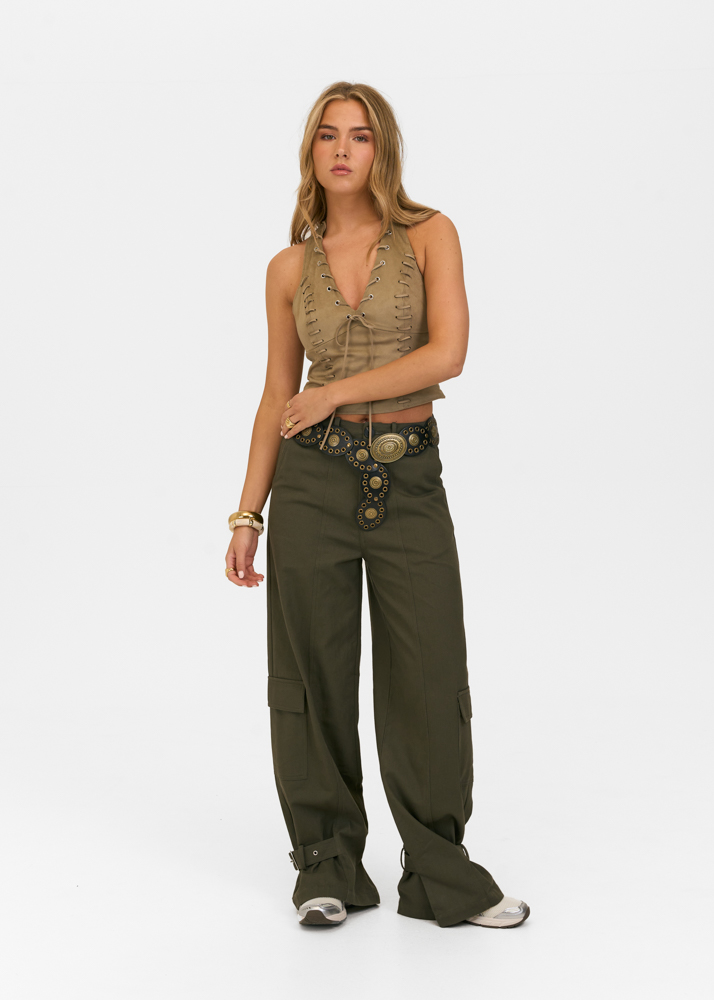 Tyra cargo broek donkergroen