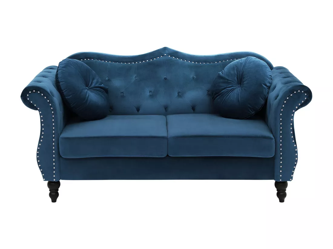 Canapé Chesterfield 2 places en velours bleu SKIEN