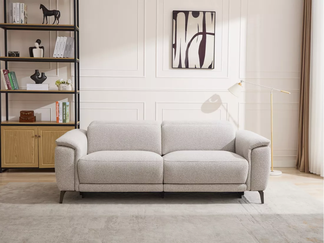Canapé 3 places relax électrique en tissu texturé gris clair BOSDALO