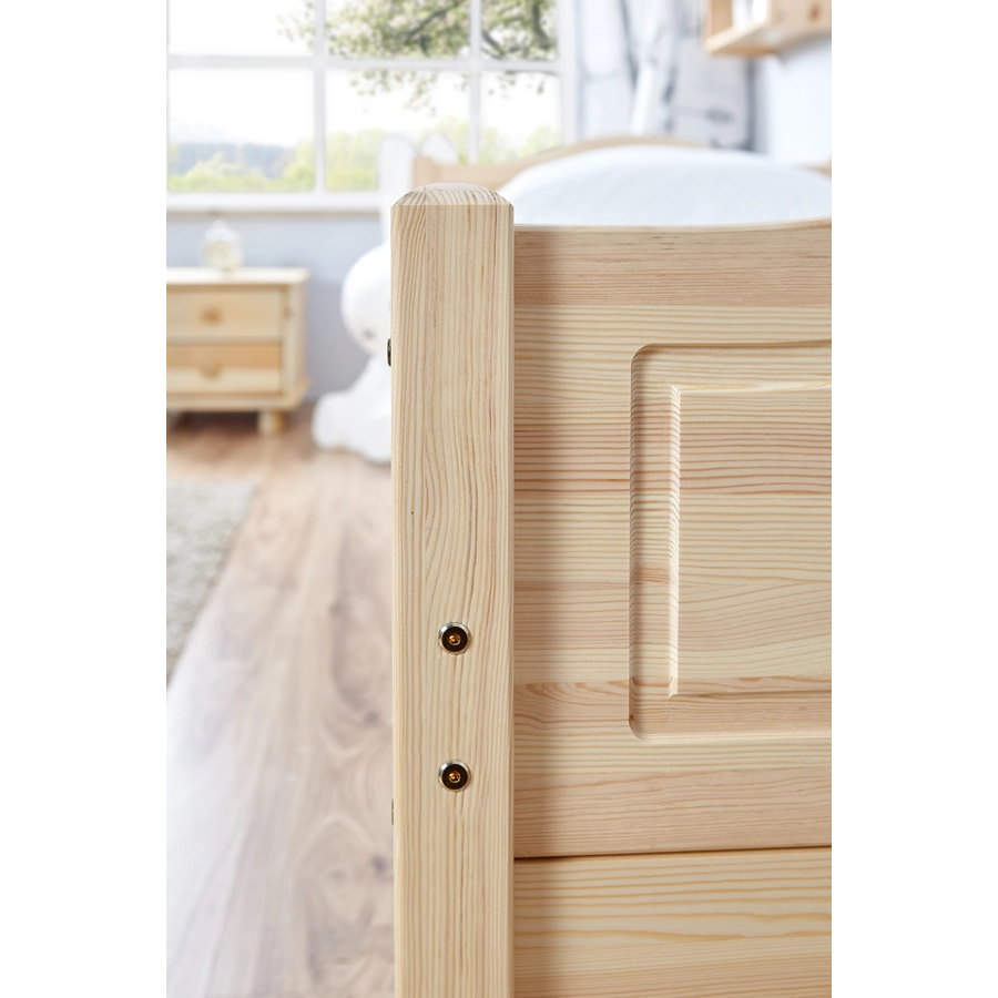 TiCAA Einzelbett Leni 90 x 200 cm Kiefer natur mit 4 Funktionsschubladen