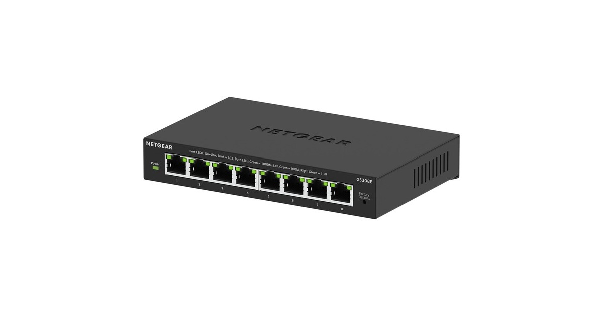 Netgear8-poorts Gigabit Ethernet Plus-switch (GS308Ev4)  (Zwart, Unmanaged)