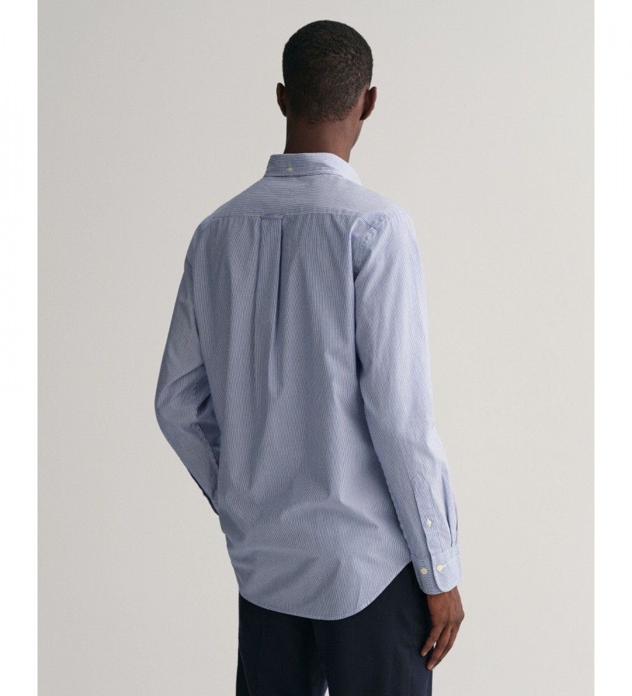 Camisa Gant Regular Fit Popeline com Listras Estilo Banqueiro Azul