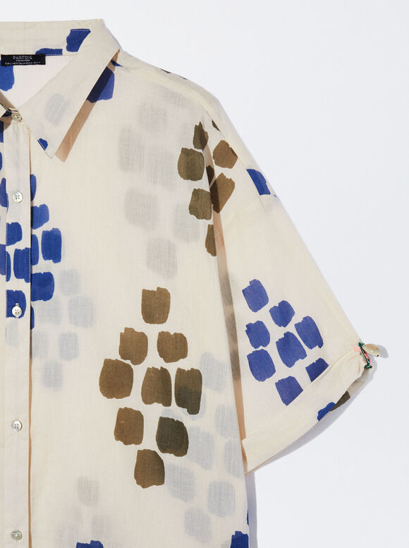 Camisa de algodão estampada - Branco-sujo