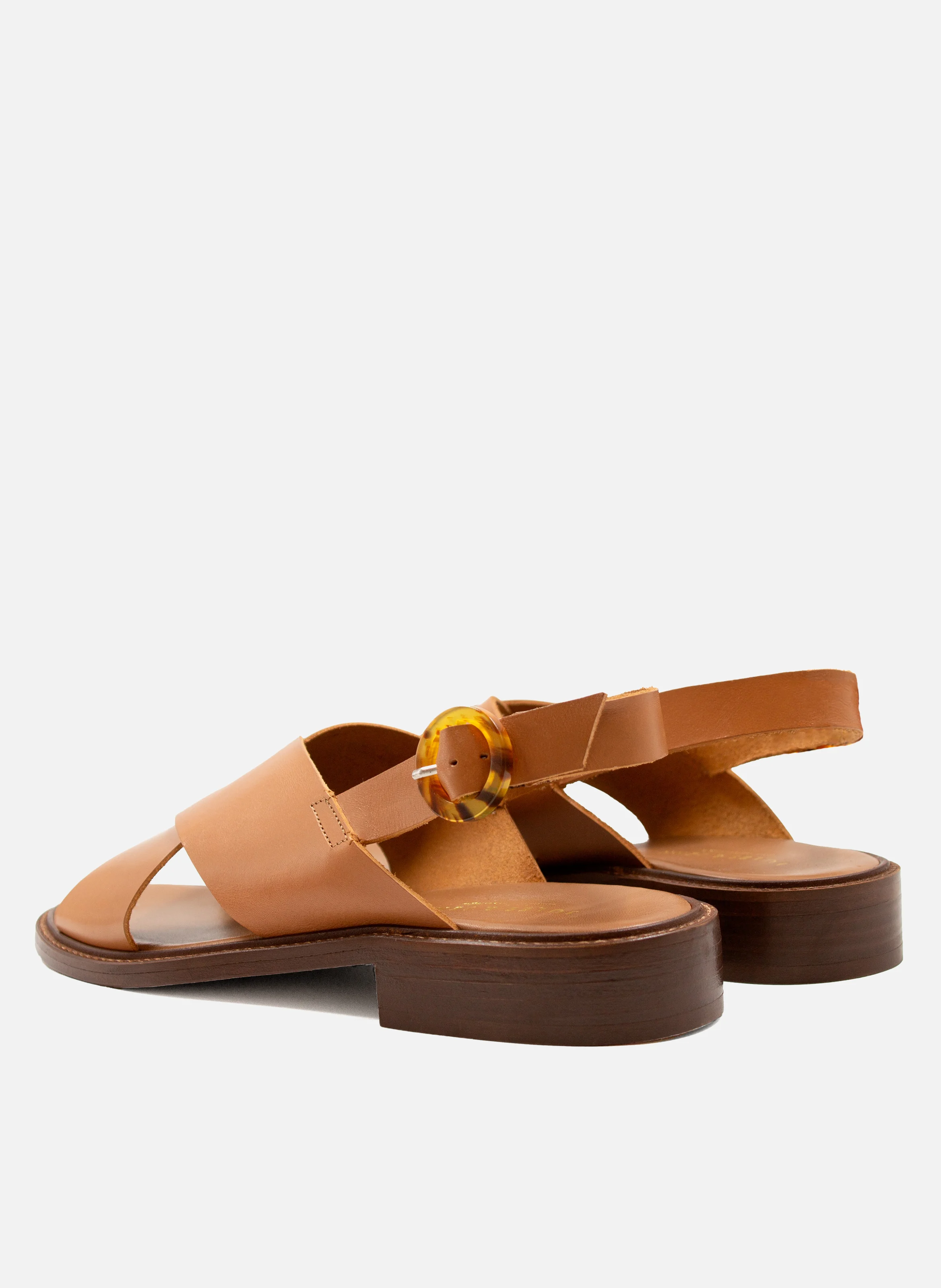 Sandales plates boucle écaille cuir lisse | Marron