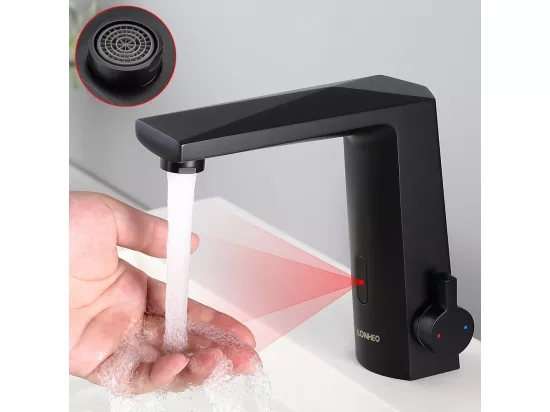 2pcs Mitigeur Lavabo Capteur Infrarouge Intelligent Automatique, Mitigeur Infrarouge Electronique Noir en Laiton à Eau Chaude et Froide