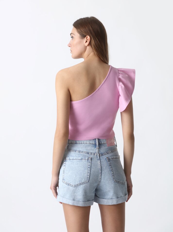 Top assimétrico com babado - Rosa