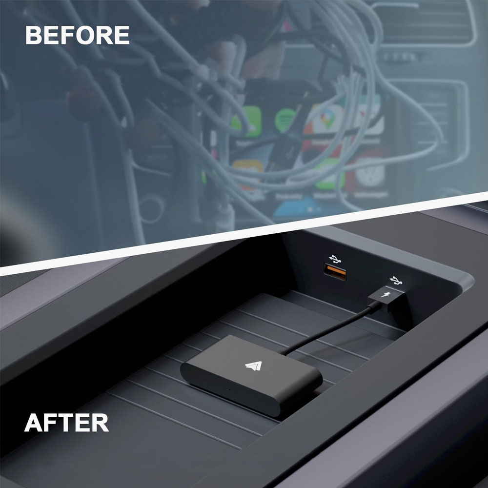Bluetooth Android Auto KFZ Carplay USB A Adapter mit USB C Aufsatz für Android Smartphones (Google Assistant) - Schwarz