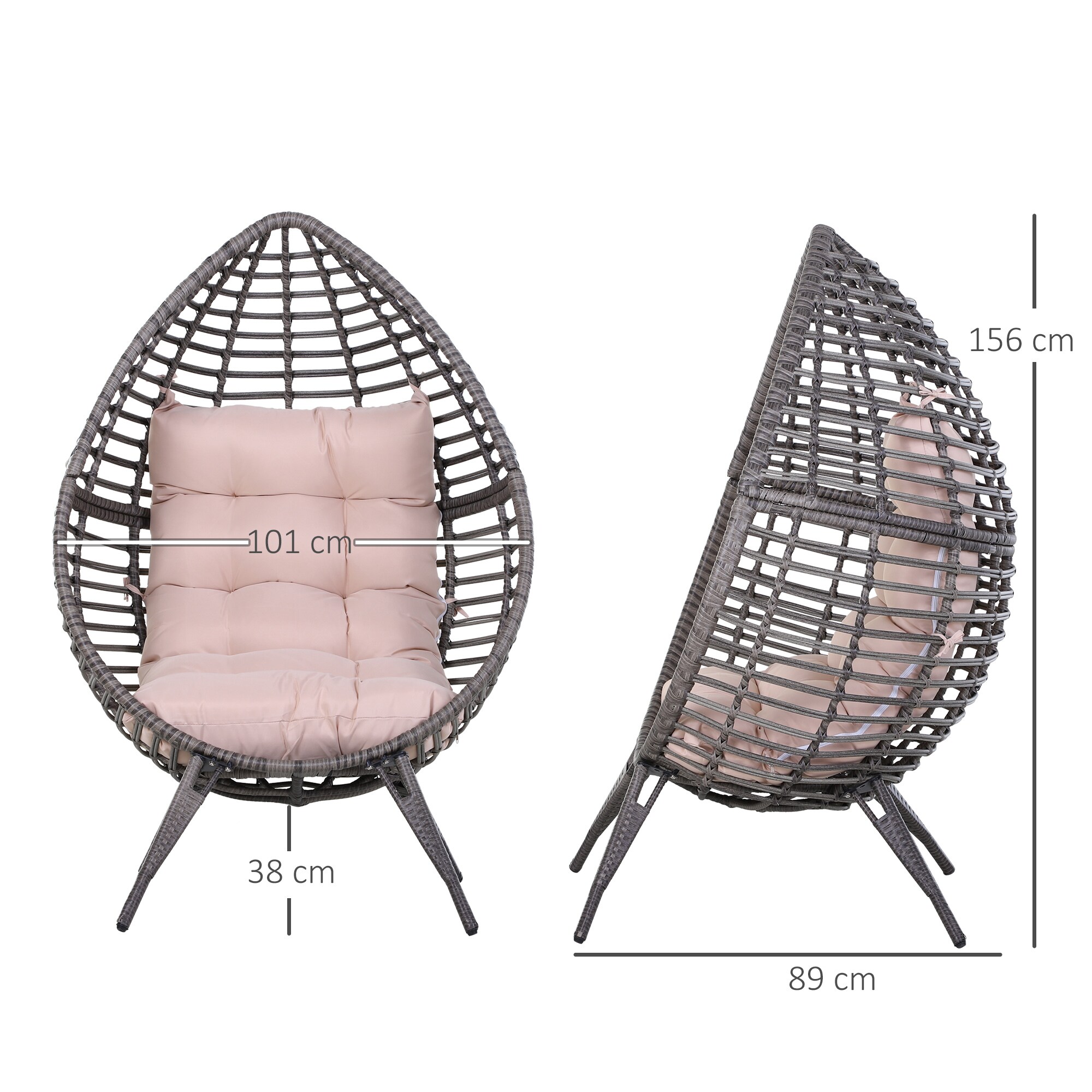 Outsunny Gartensessel in Tropfen Design 101L x 89B x 156H cm