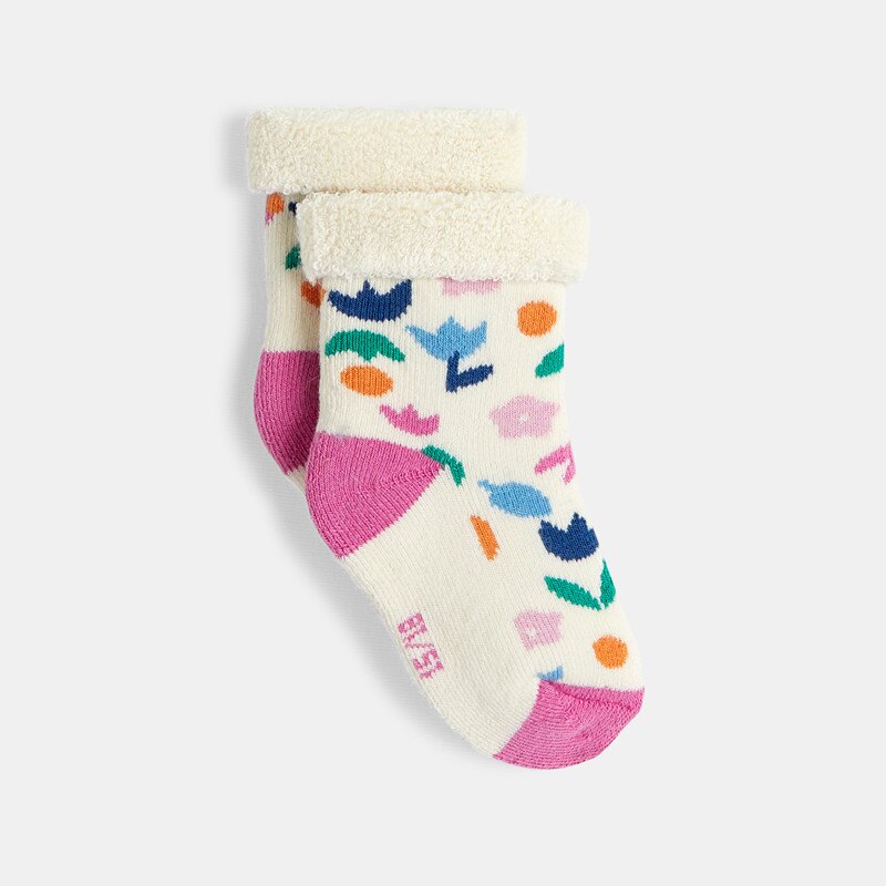 Chaussettes bébé fille fourrées motif fleuri blanches Catimini Blanc