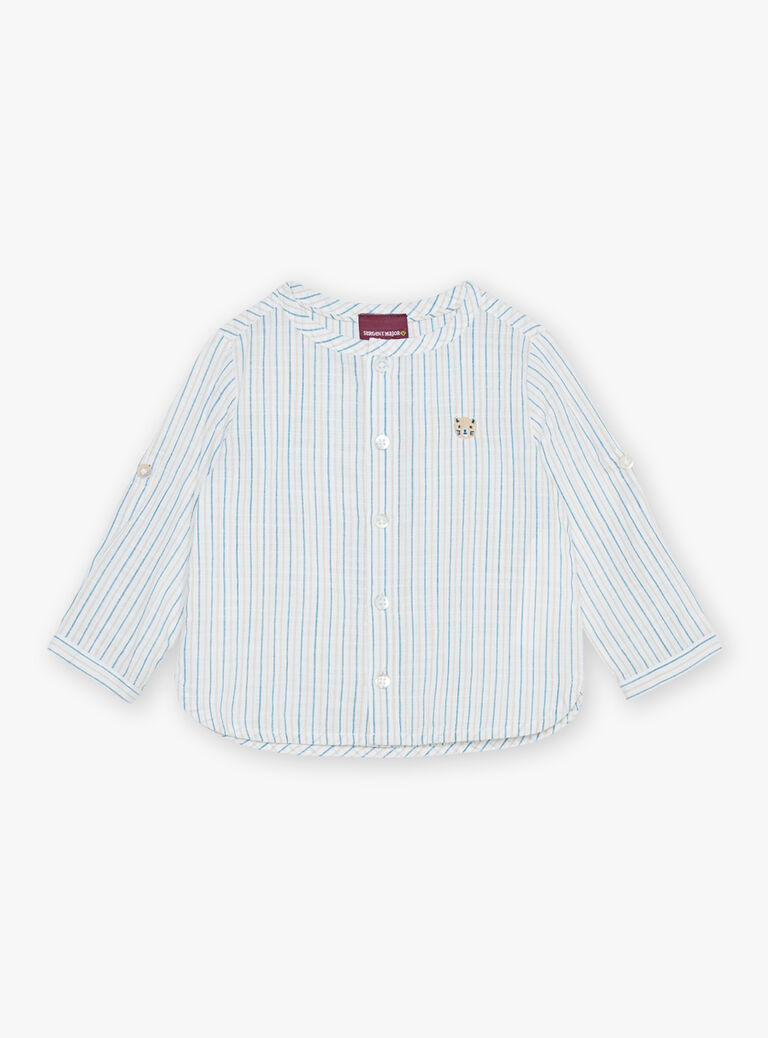Chemise à rayures beige et bleu
