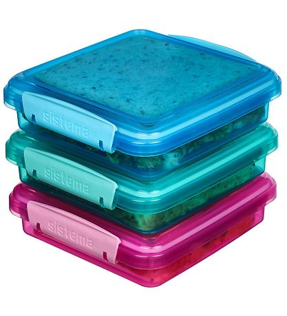 Sistema Madkasse - Sandwich Box - 450 ml - 3 Pak - Pink+Bl?+Tur