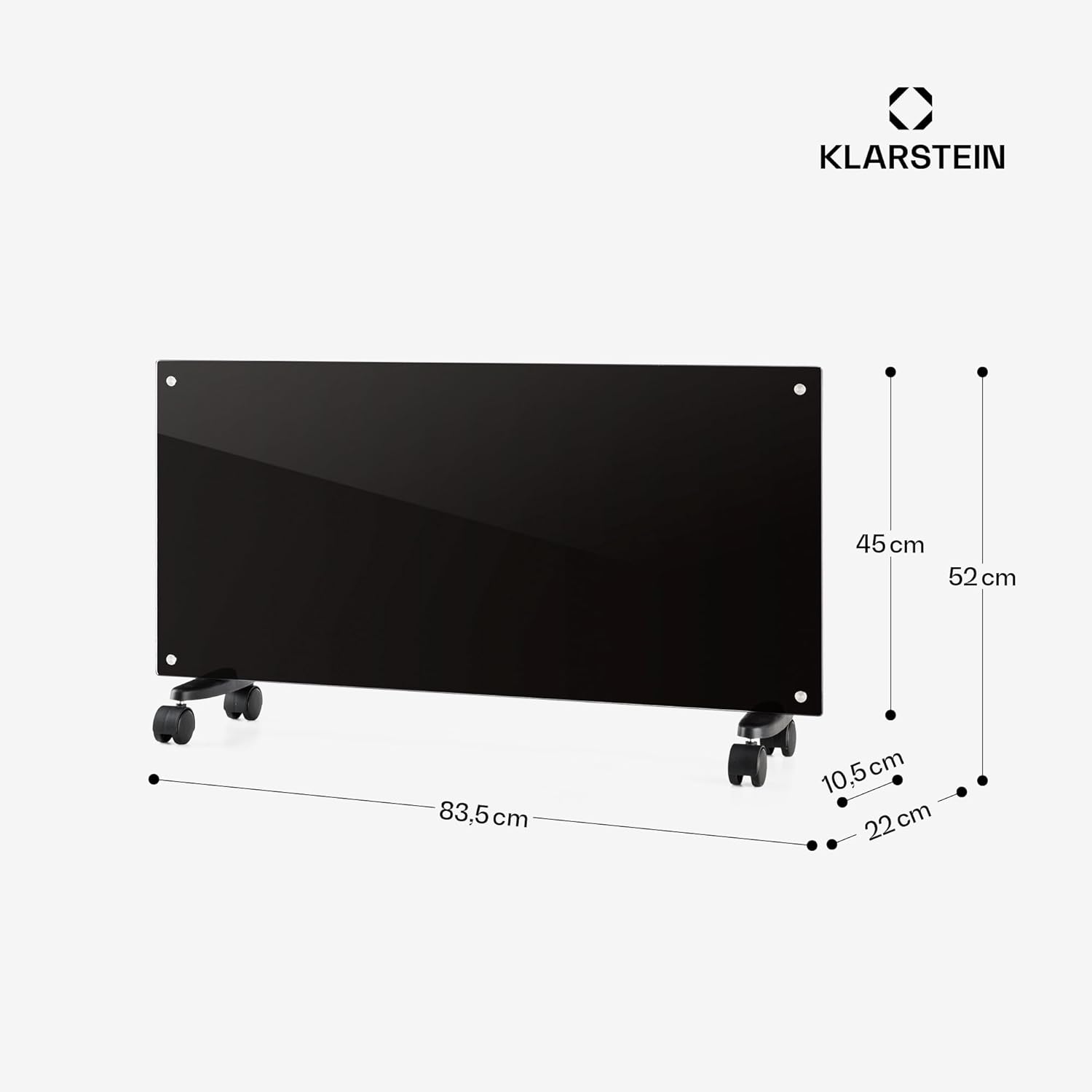 Klarstein Elektroheizung, Konvektor-Heizung mit Bodenrollen, Mobile Elektroheizung Energiesparend, Schlanke, Leise Heizung Elektrisch, Standgerät Heizkörper Elektrisch mit Thermostat, 2000 W