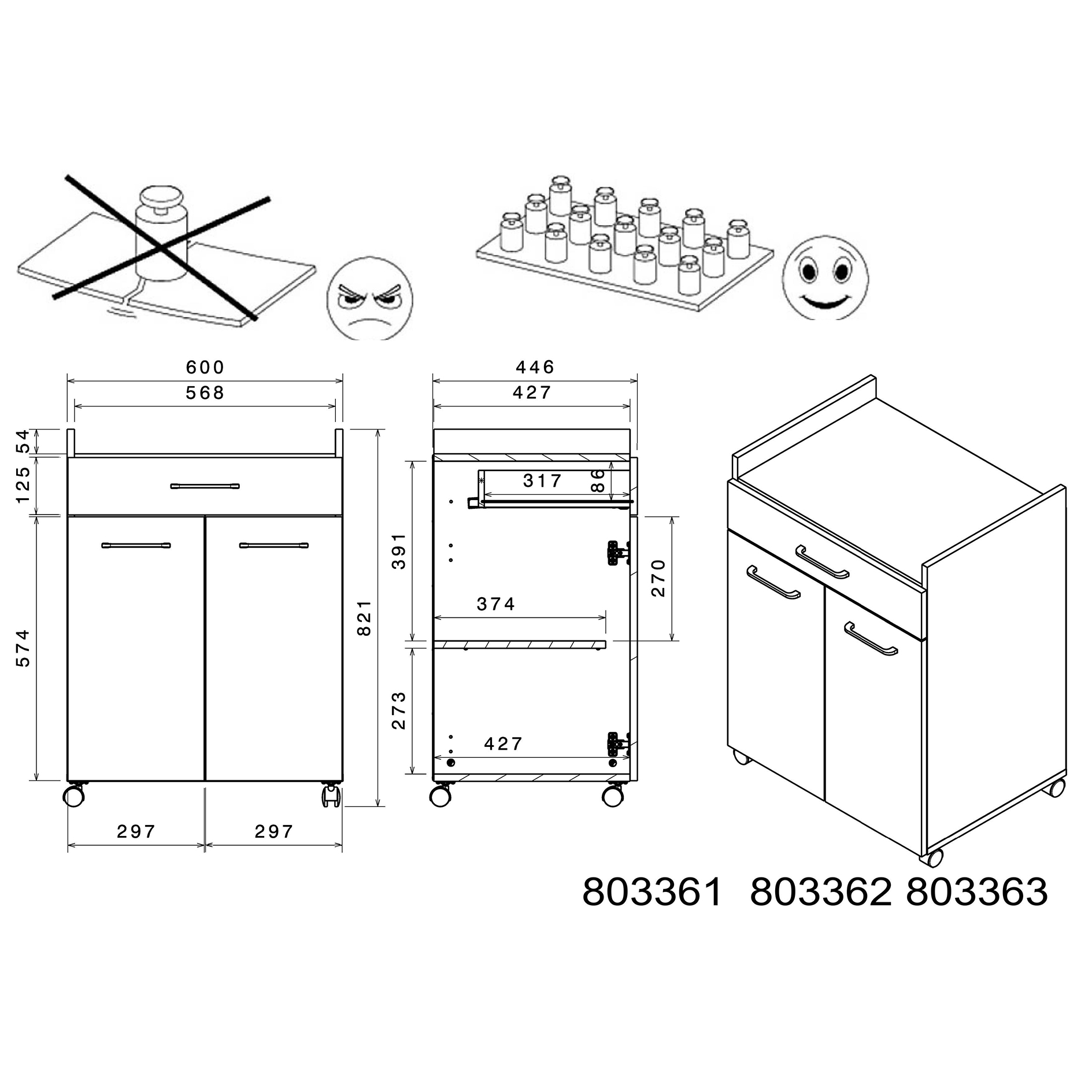 2-teiliges Buffet-Set MALICE 1 - Betonoptik-weiß - 180 cm hoch