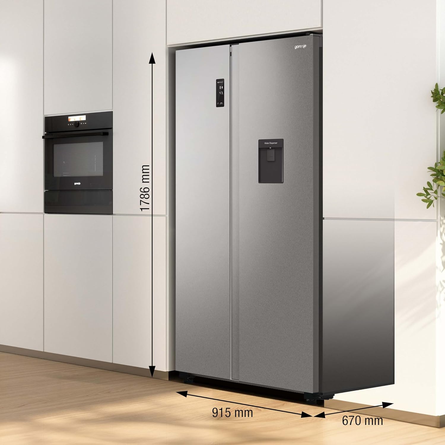 Gorenje NRR 9185 EAXLWD Side by Side Kühl-Gefrierkombination, Made in Europe, EEK E, NoFrostPlus, Inverter-Kompressor, Crisp Zone, ConvertActive Zone, FastFreeze, 178,6 cm, Edelstahl
