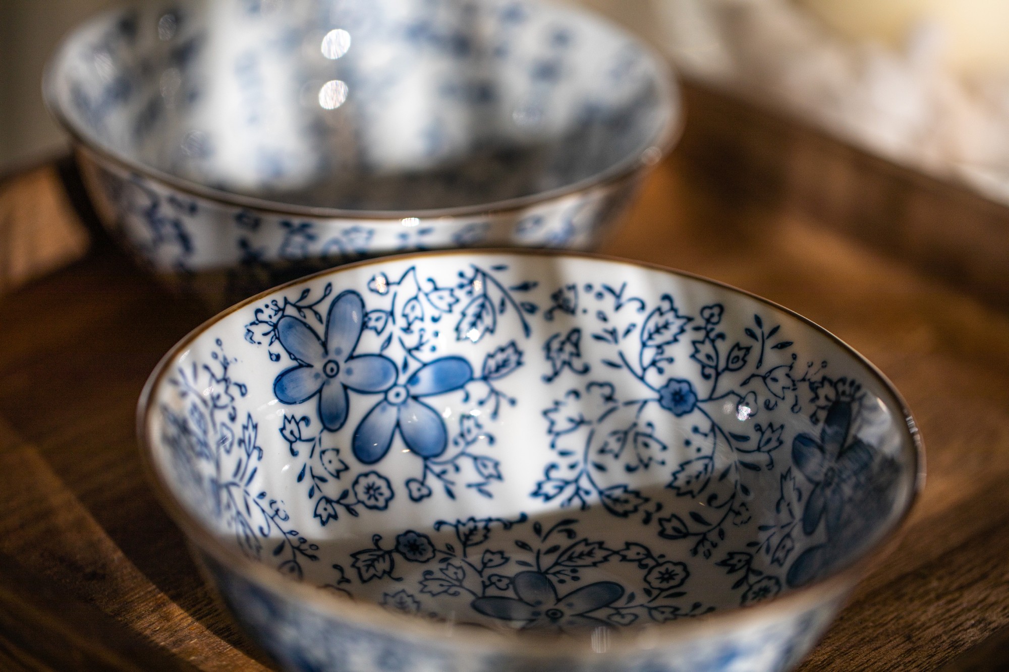 Suppenschale 'Blumenmuster', weiß-blau, Ø 15,5 cm, H 6,5 cm von fischer's lagerhaus
