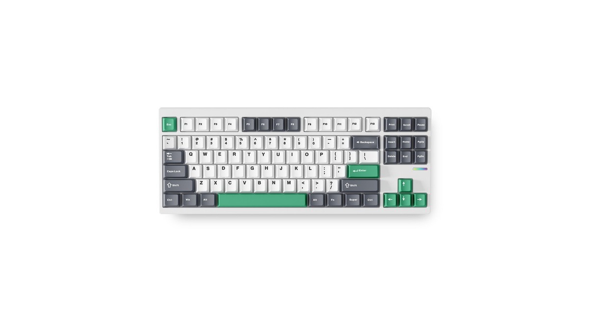 MCHOSEGX87 Lite: White Nano Spraying Matcha Latte V2 Aluminum Custom Mechanical, toetsenbord  (Wit/groen, Huano Matcha Latte V2, 80% TKL, RGB, Hot swap, Double-Shot PBT, draadloos / Bluetooth / USB-C)