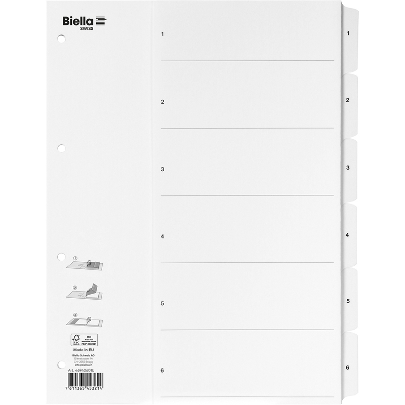 Biella Register mit Indexblatt, A4, 1-6