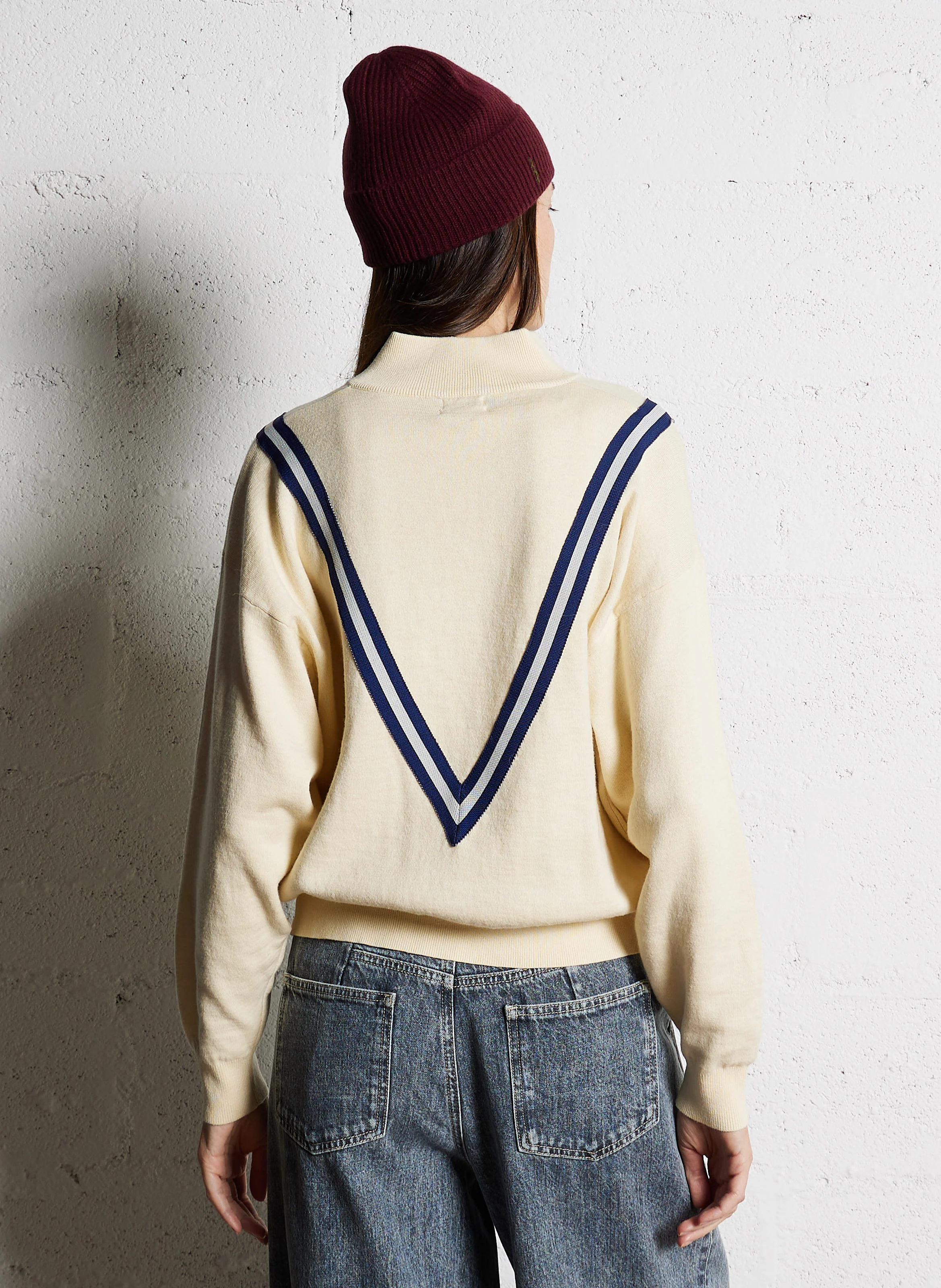 GOPPO - Pull col montant en coton mélangé | Beige
