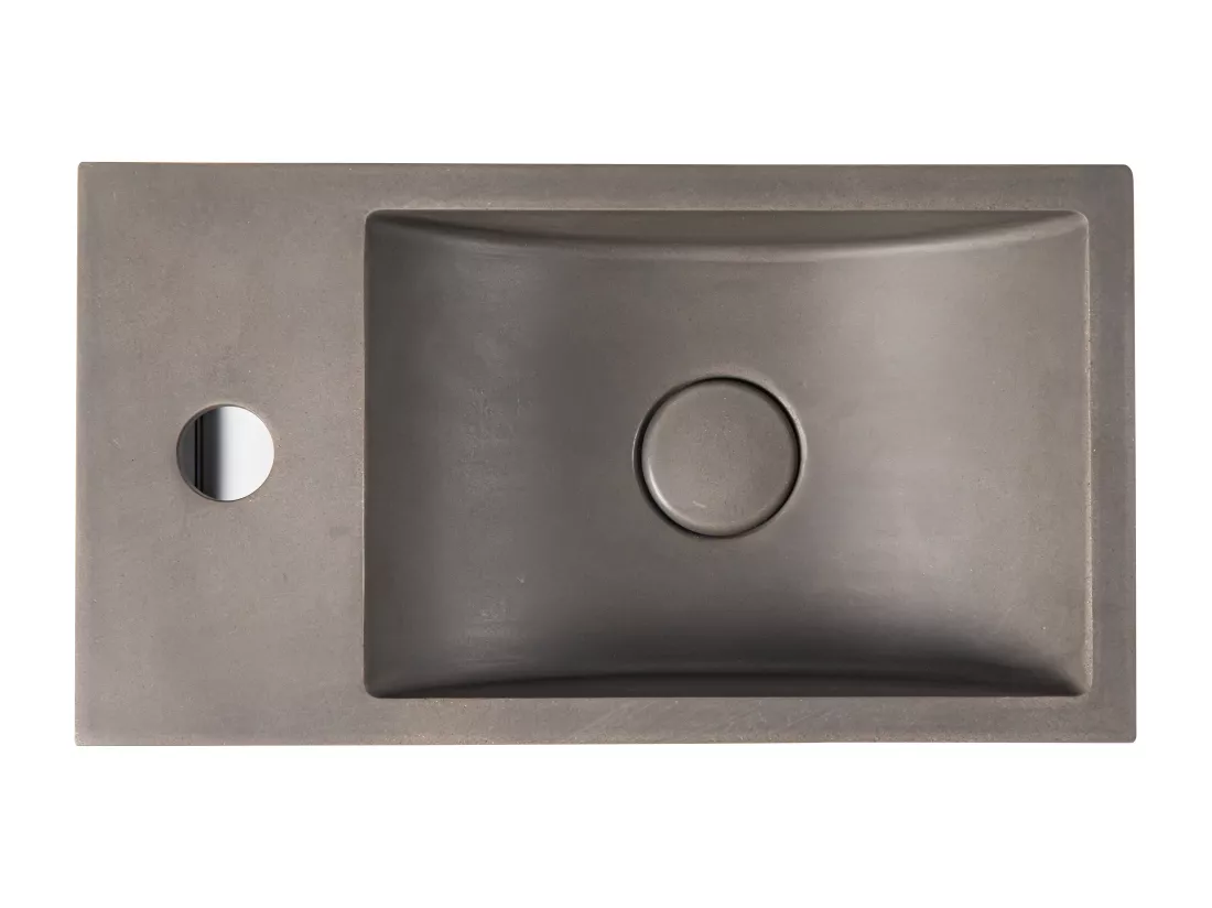 Lave main suspendu en béton avec support - Robinetterie à gauche - L40 x l22 cm - UCHAMI