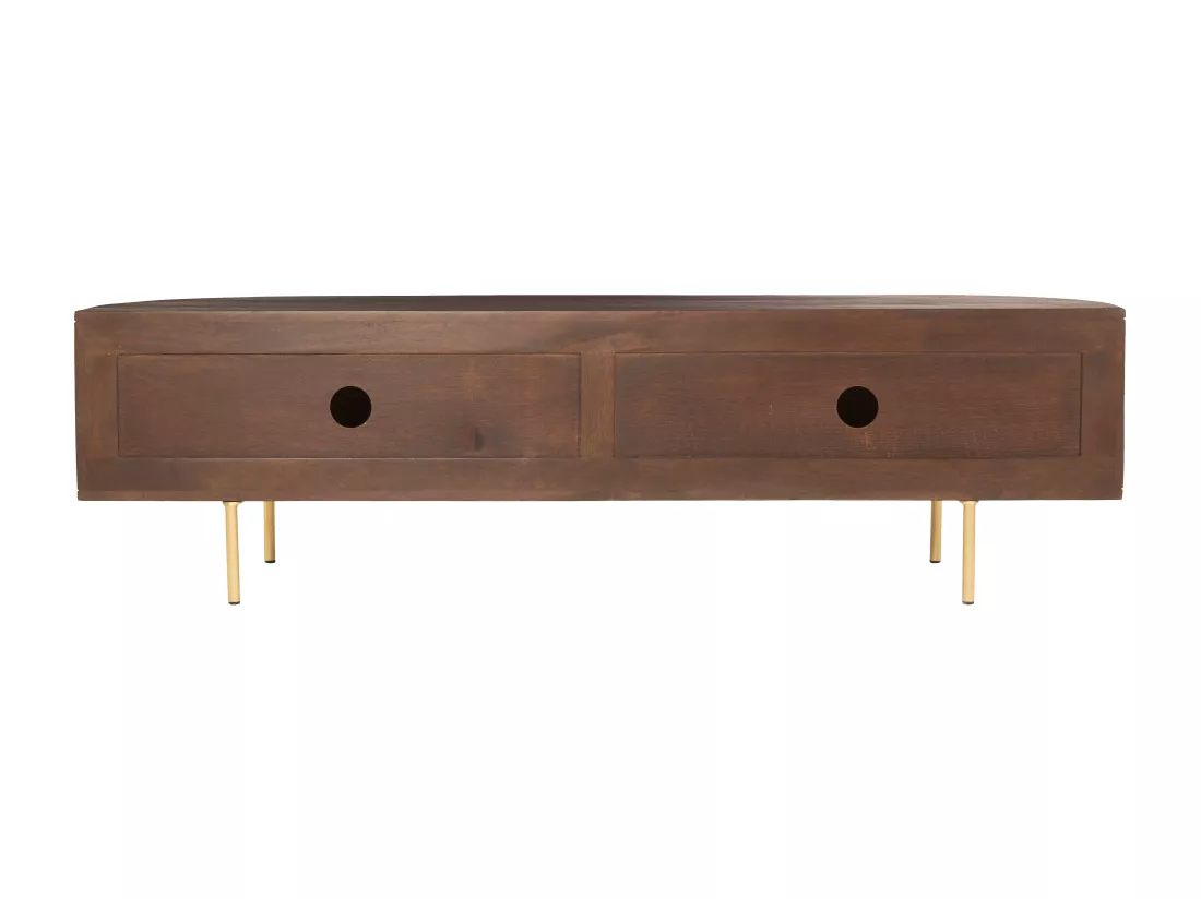 Meuble TV avec 2 portes en bois de manguier et métal - Naturel et doré - NEVILI de Maison Céphy