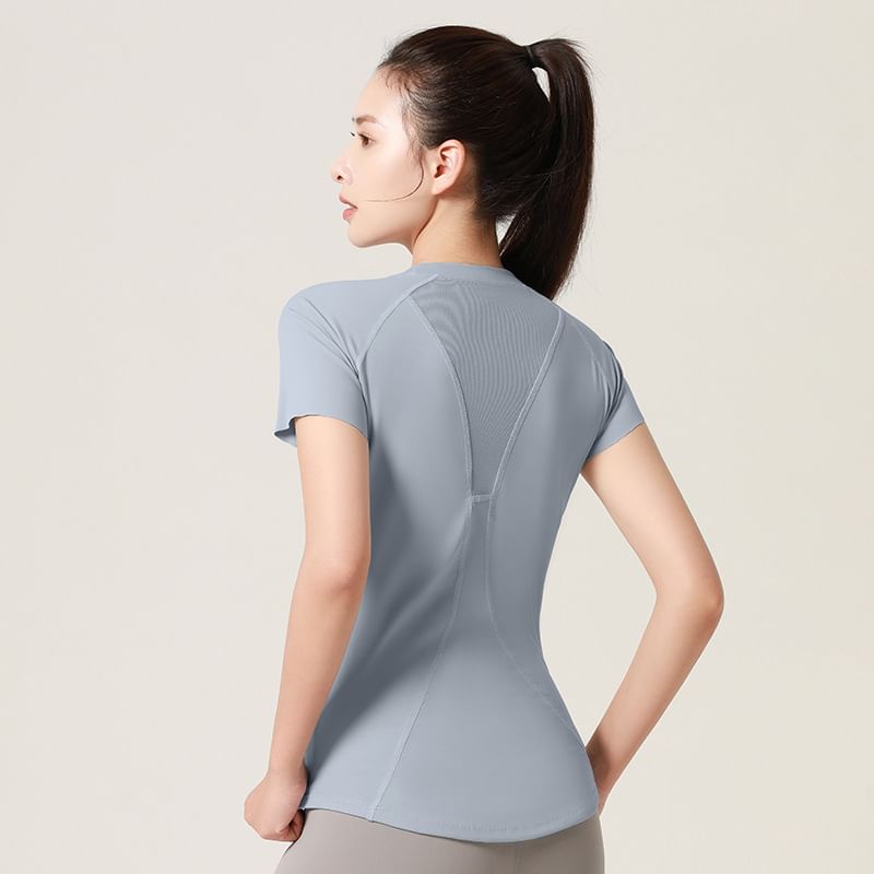 GearGal - Sport-T-shirt met korte mouwen, ronde hals en effen mesh-paneel