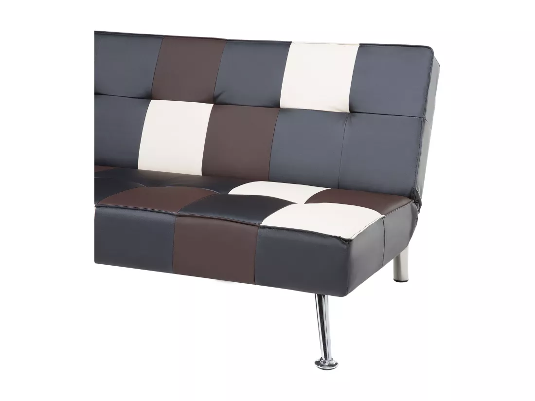 Canapé convertible 3 places patchwork en cuir PU noir et beige OLSKER