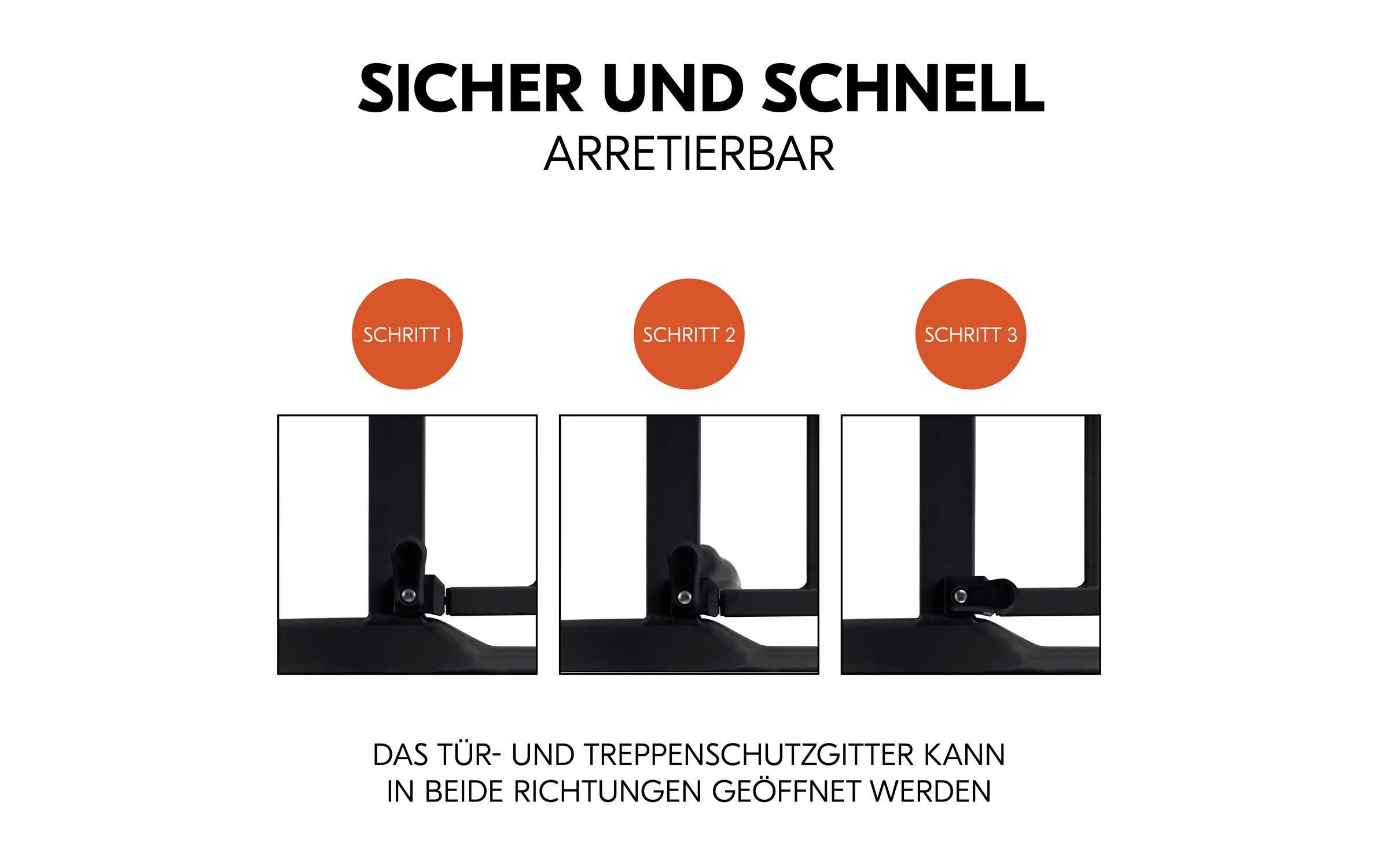 Türschutzgitter Clear Step 2 Schwarz 75 cm - 80 cmBarrierefreies, manuell schliessendes Tür- und Treppenschutzgitter-Set