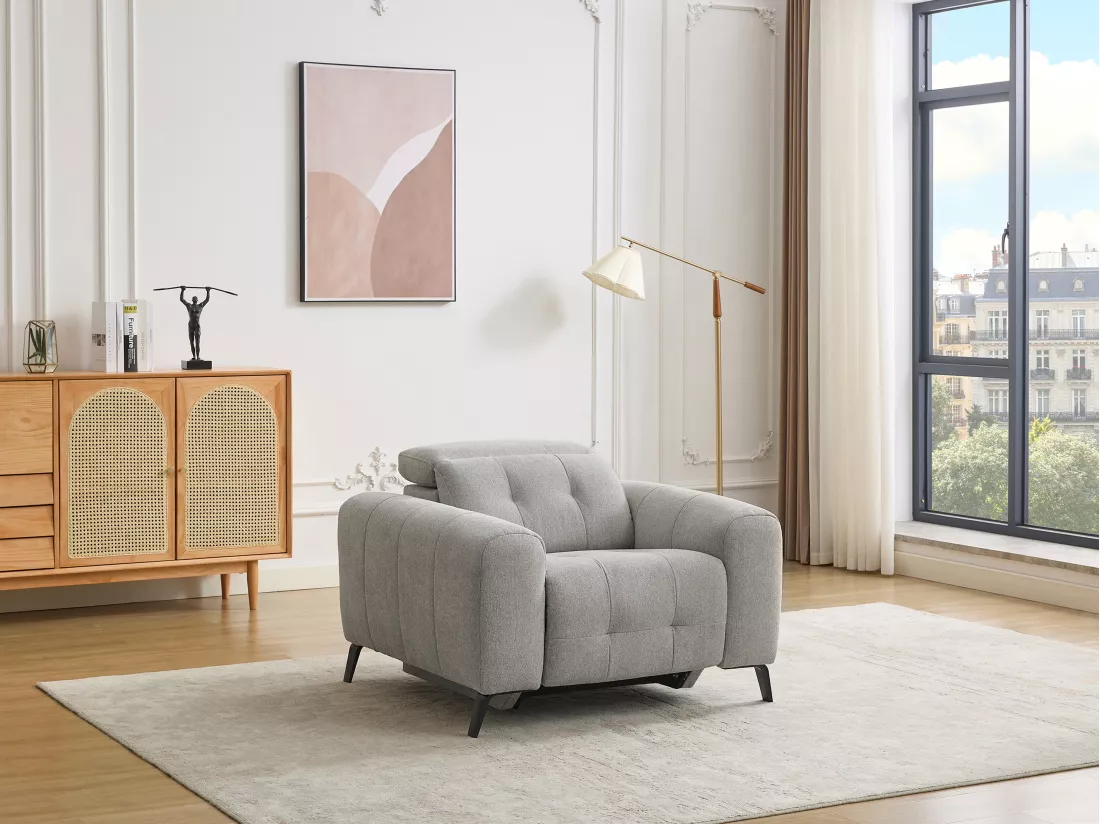 Fauteuil relax électrique en tissu gris CLODI