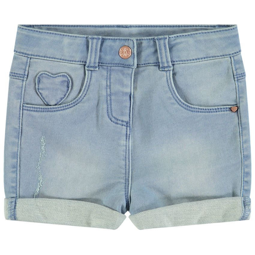 Short en jean avec patch forme coeur - Bleu