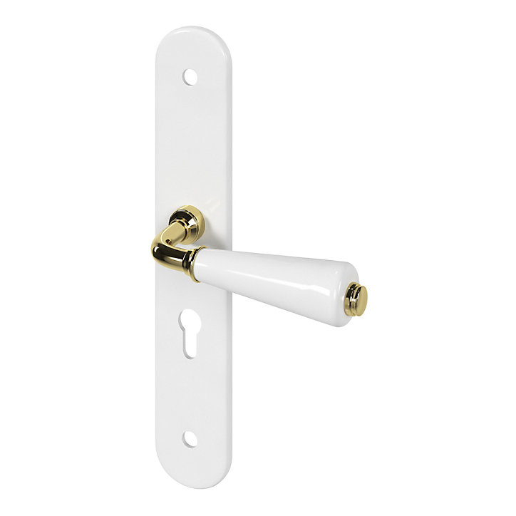 Ensemble poignée sur plaque Droit cylindre GoodHome Porcelaine Vras blanc L.115mm x l.45mm entraxe 195mm