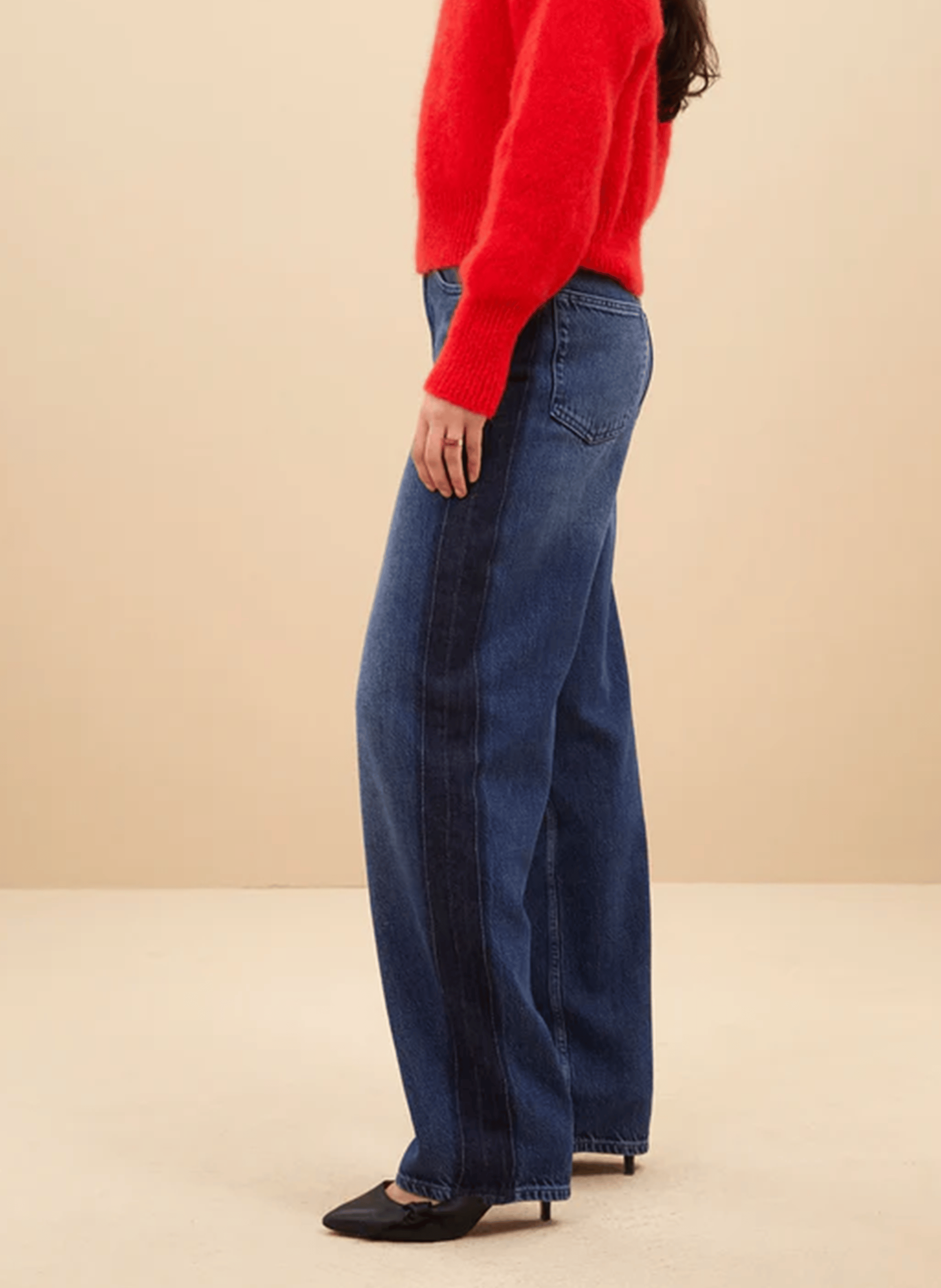LEW - Jean droit taille haute en coton mélangé | Bleu