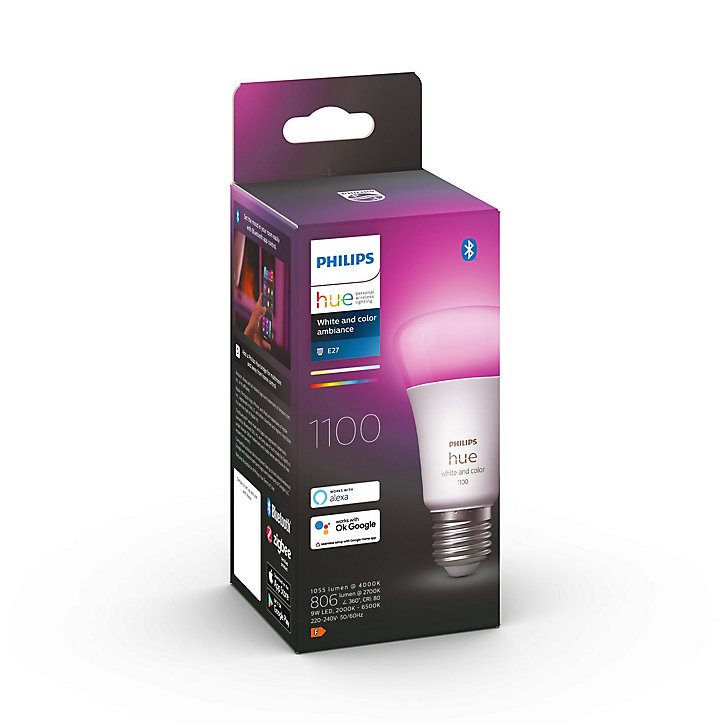 Ampoule connectée connectée dimmable Bluetooth Philips Hue IP20 A60 E27 1100lm 11W multicolore