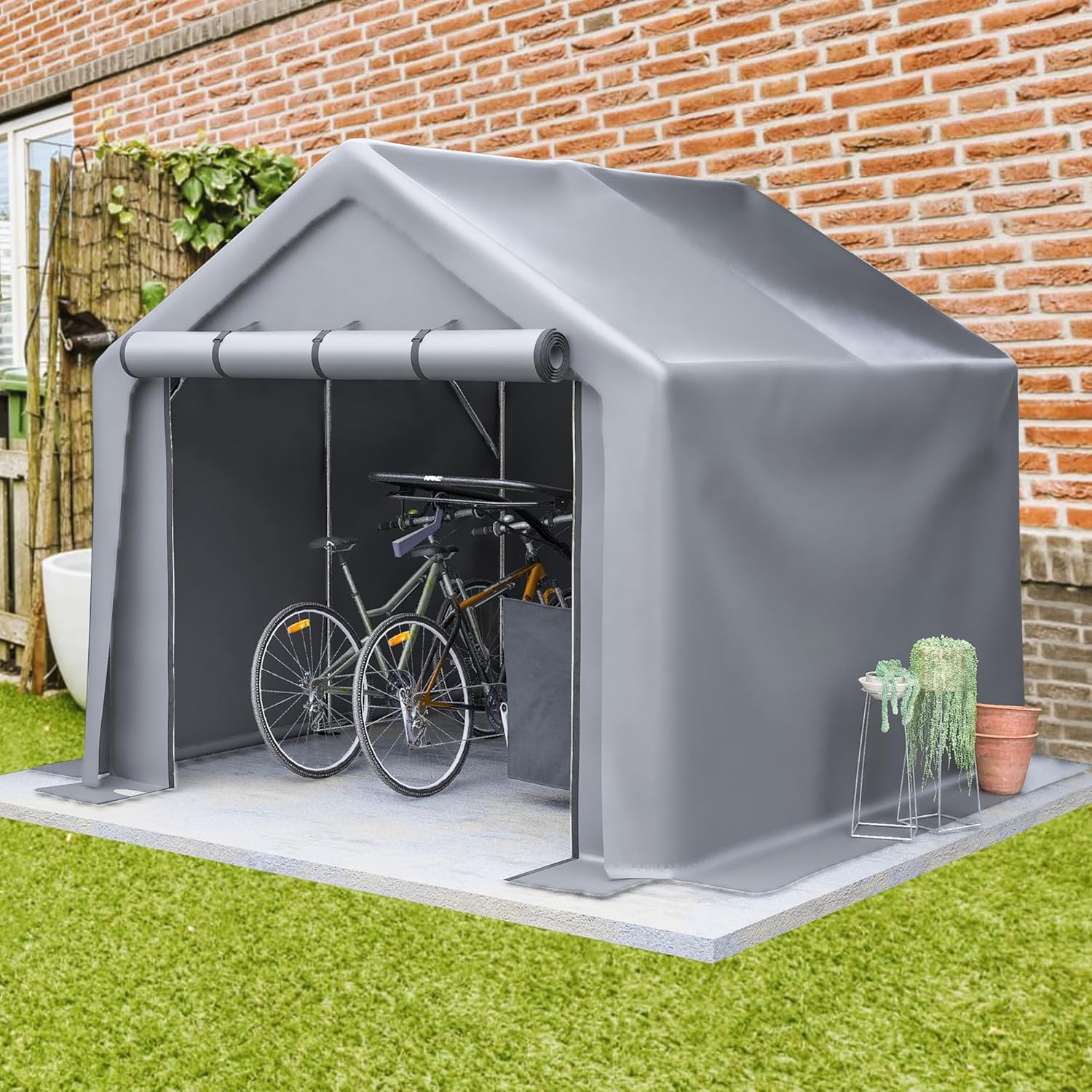 Garagenzelt Winterfest Groß 244x241x217 cm – Robuster, Wasserdichter Fahrradschuppen & Gerätehaus mit Rolltür, Lagerzelt für Auto, Motorrad & Garten
