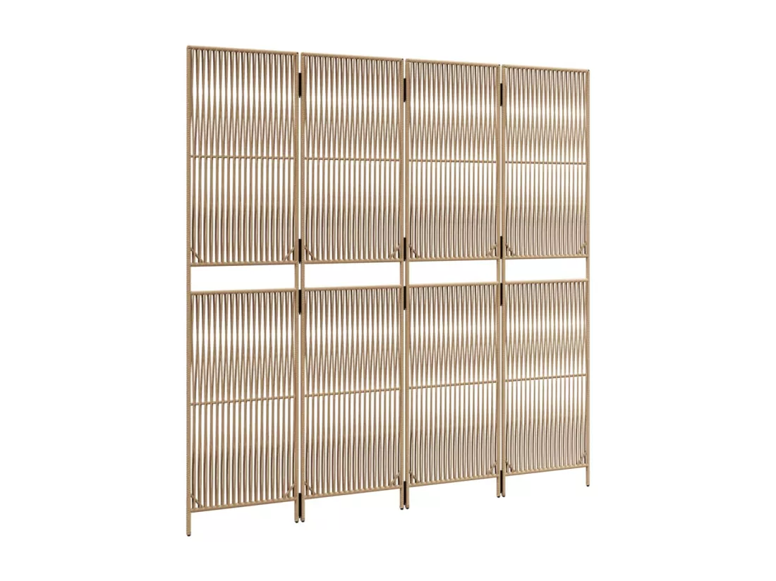 Cloison de séparation 4 panneaux beige résine tressée
