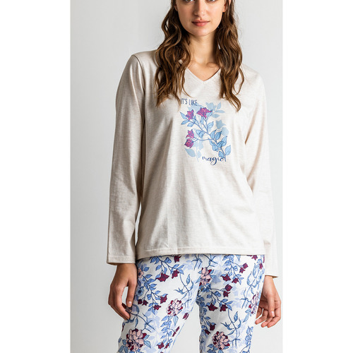 Admas - Pijama pantalón top mangas largas Es Like Magic Blanco