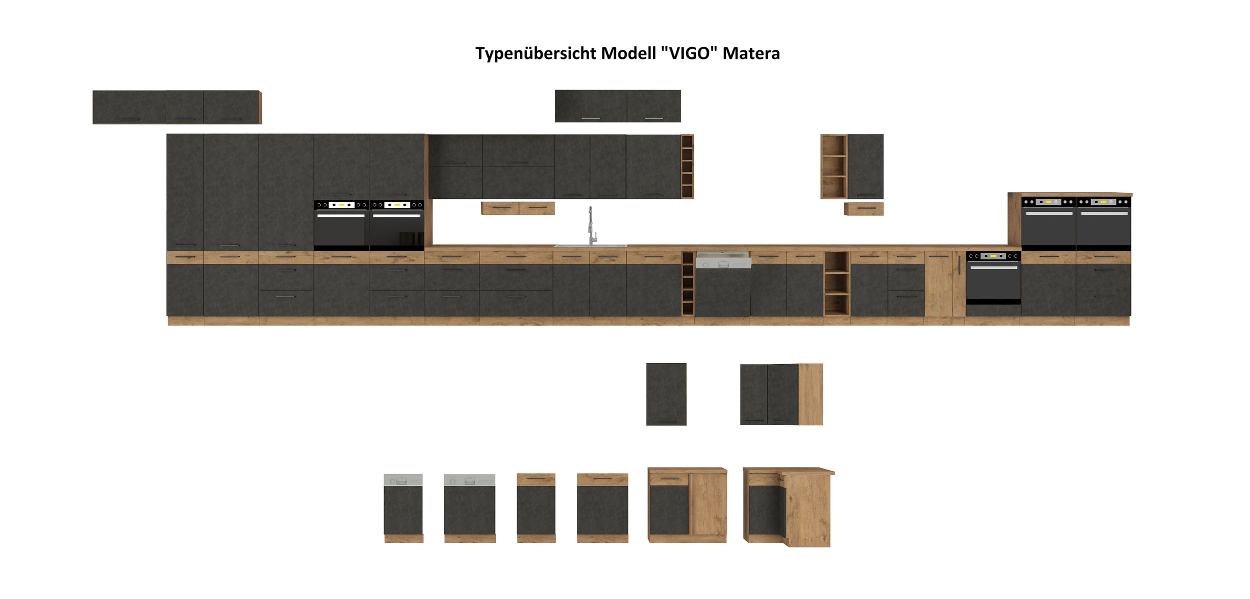 Vigo Hängeschrank 60 cm Eiche Lancelot Matera Grau Küchenzeile Küchenblock Küche