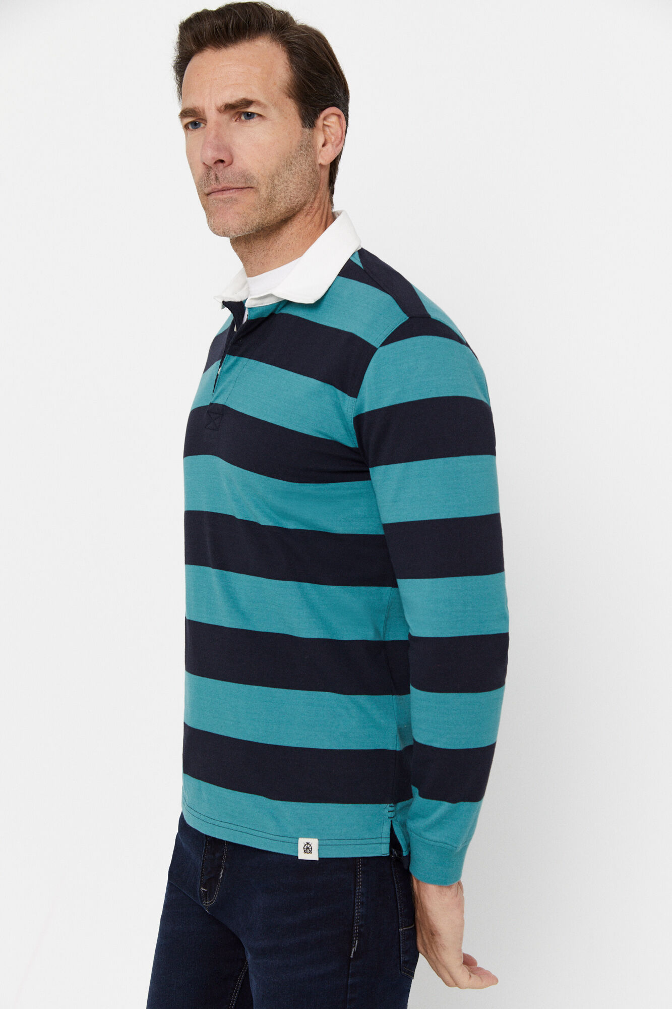 Camisa polo de rugby listrada - Turquesa