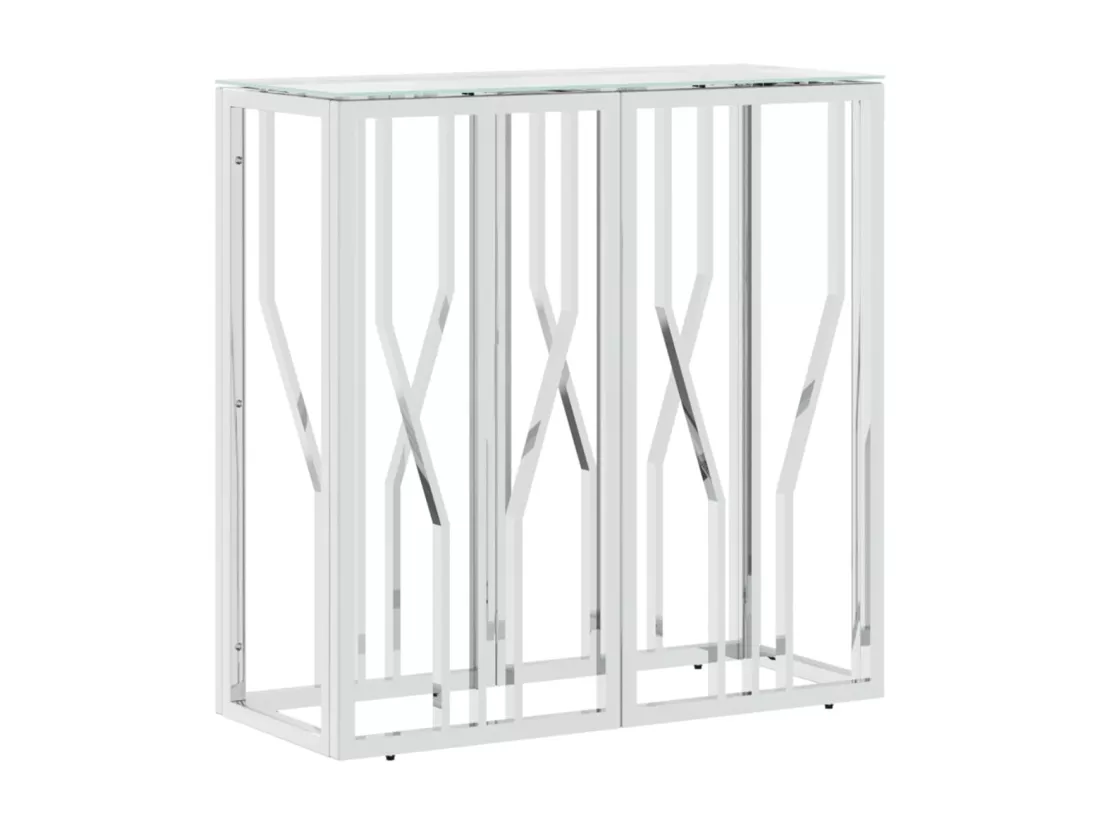 Table console 70x30x70 acier inoxydable et verre