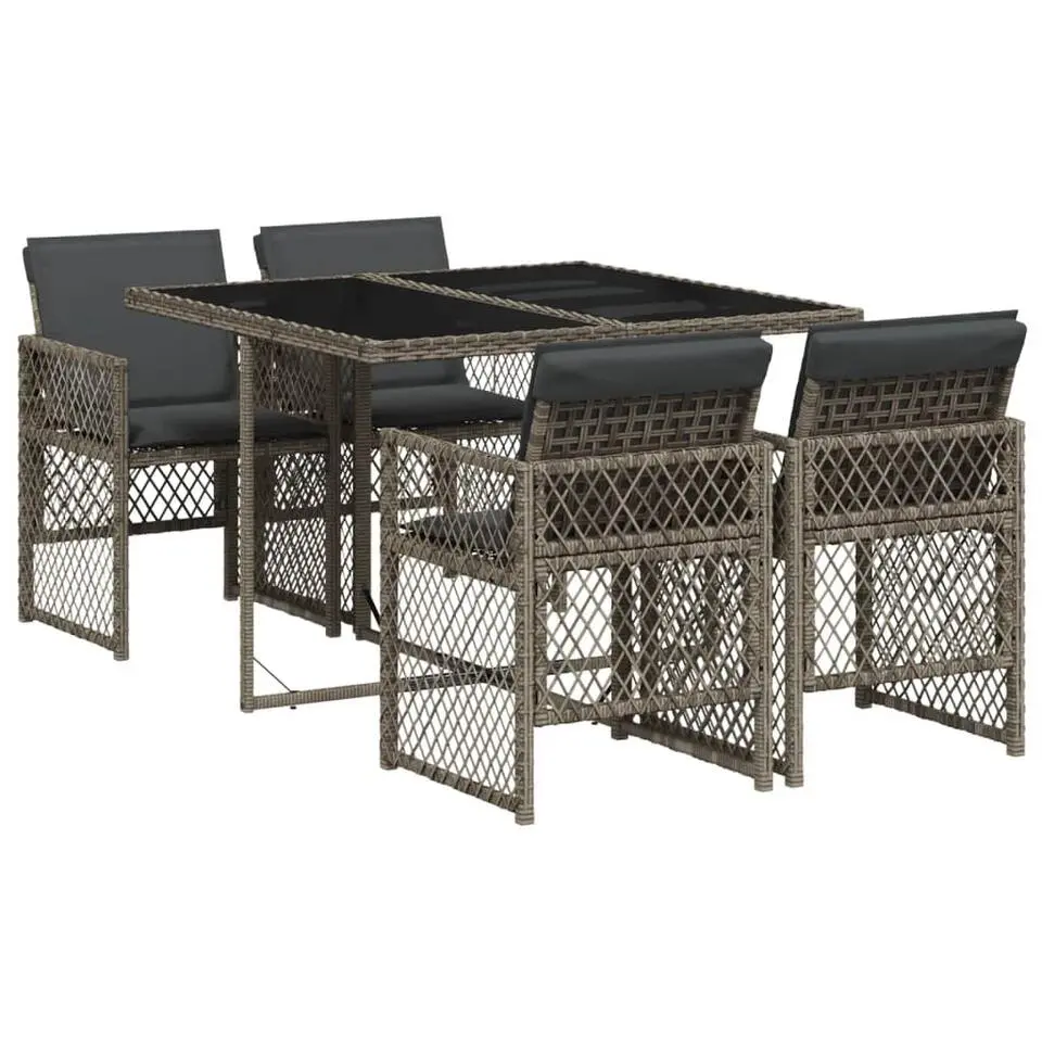 vidaXL - 5-delige Tuinset donkergrijs kussens - Grijs - PE rattan - 110x106 cm
