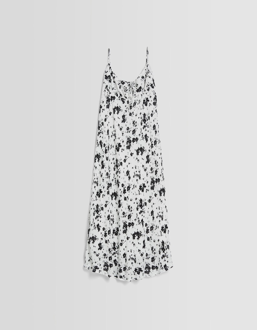 Vestido midi de crepe com alças finas