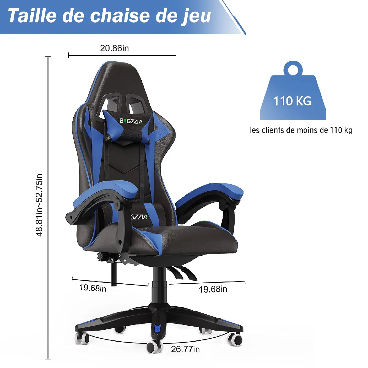 Rattantree Chaise Gaming Noir/Bleu